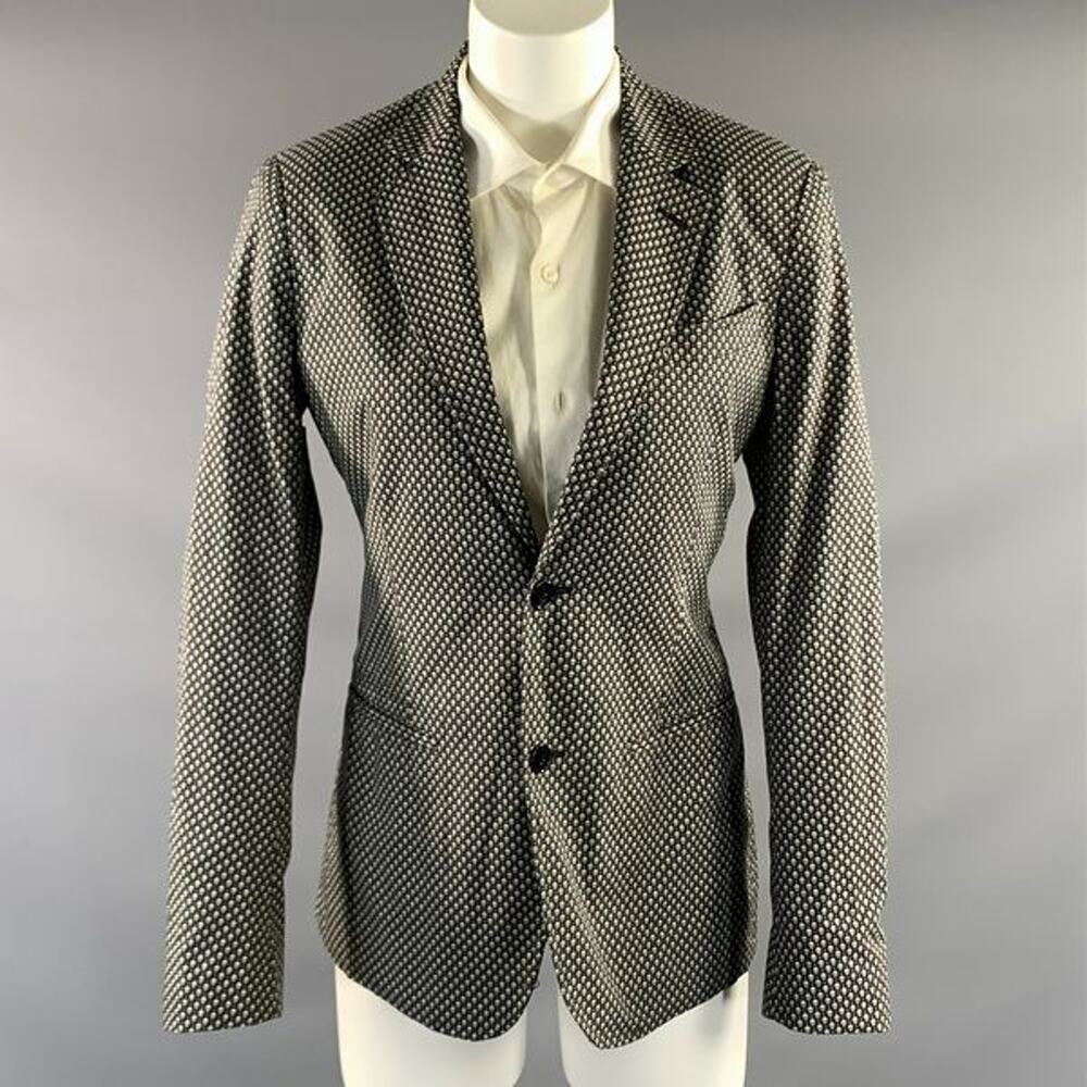 ALEXANDER MCQUEEN Chest Size 36 Black Grey Skulls Cotton Notch Lapel Sport Coat